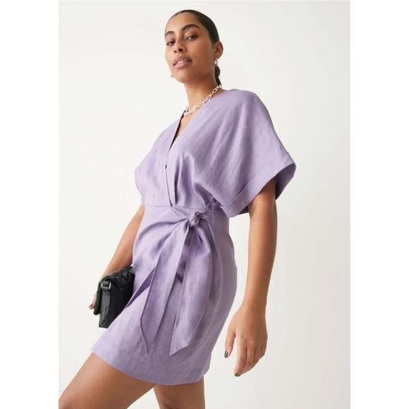 NWT & Other Stories Linen Wrap Mini Dress Lilac - Picture 1 of 12